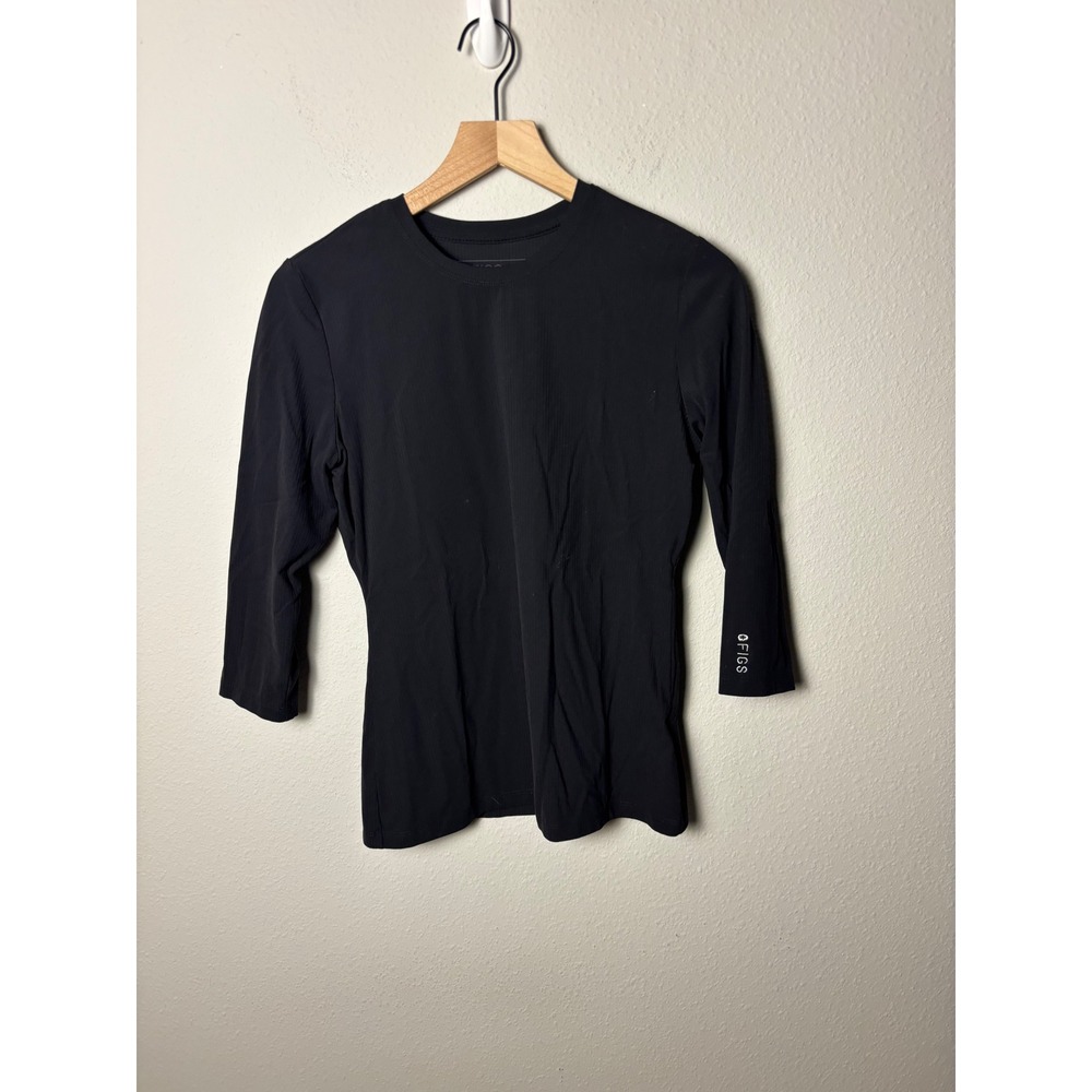 FIGS Palmer Ribbed 3/4 Sleeve Underscrub Black Technical Collection Medium